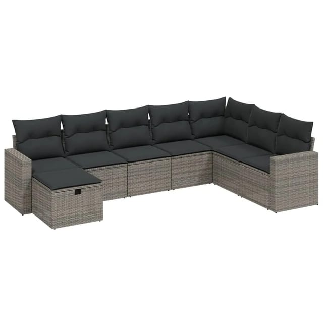 vidaXL 8-Tlg Garten-Sofagarnitur mit Kissen Grau Poly Rattan 3263586