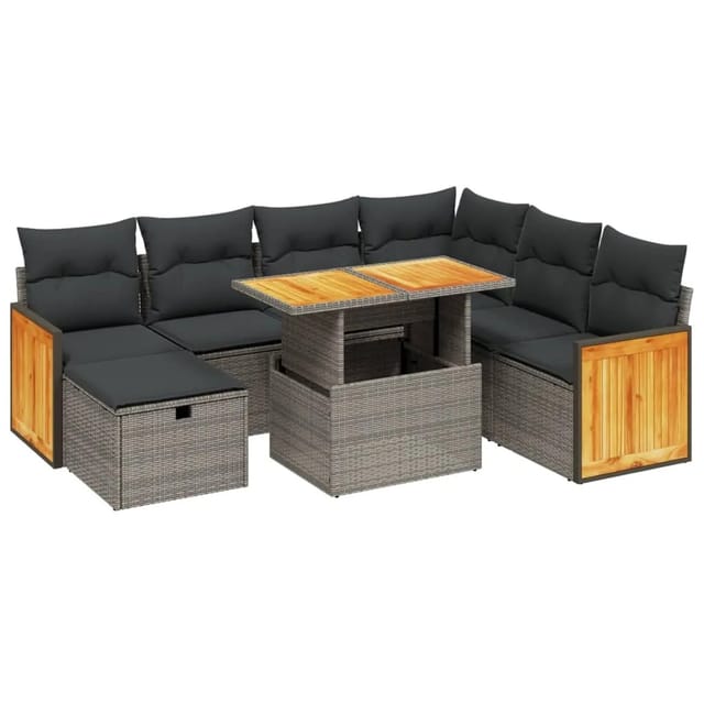 vidaXL 8-Tlg Garten-Sofagarnitur mit Kissen Grau Poly Rattan 3276266
