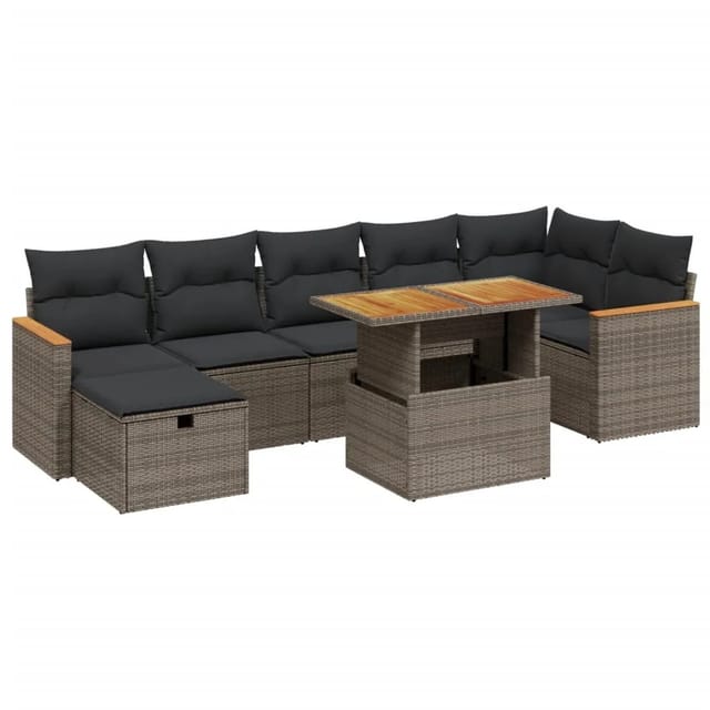 vidaXL 8-Tlg Garten-Sofagarnitur mit Kissen Grau Poly Rattan 3276049