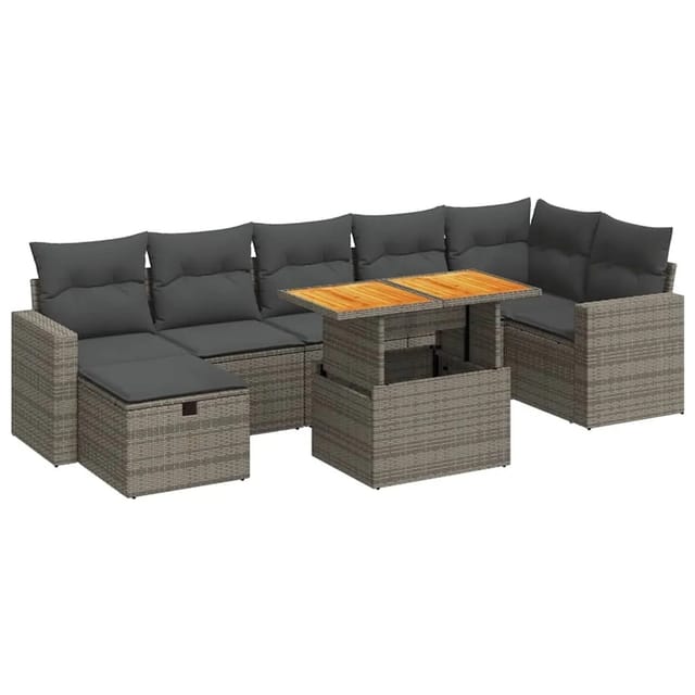 vidaXL 5-Tlg Garten-Sofagarnitur mit Kissen Grau Poly Rattan Akazie 3328012