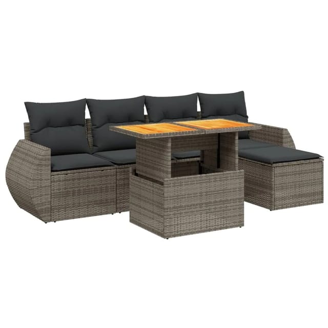 vidaXL 6-Tlg Garten-Sofagarnitur mit Kissen Grau Poly Rattan 3275811