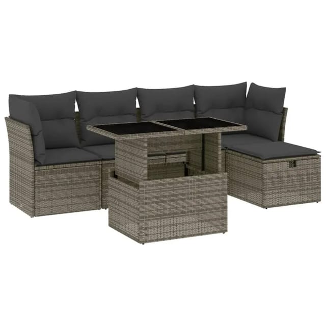vidaXL 6-Tlg Garten-Sofagarnitur mit Kissen Grau Poly Rattan 3274640