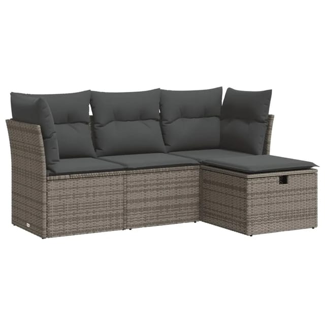 vidaXL 4-Tlg Garten-Sofagarnitur mit Kissen Grau Poly Rattan 3325256