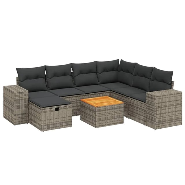 vidaXL 8-Tlg Garten-Sofagarnitur mit Kissen Grau Poly Rattan 3265190