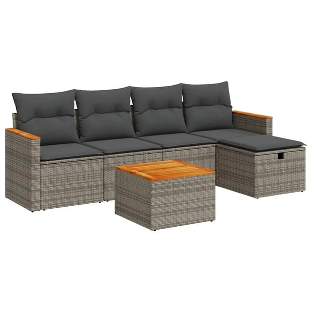vidaXL 6-Tlg Garten-Sofagarnitur mit Kissen Grau Poly Rattan 3325910