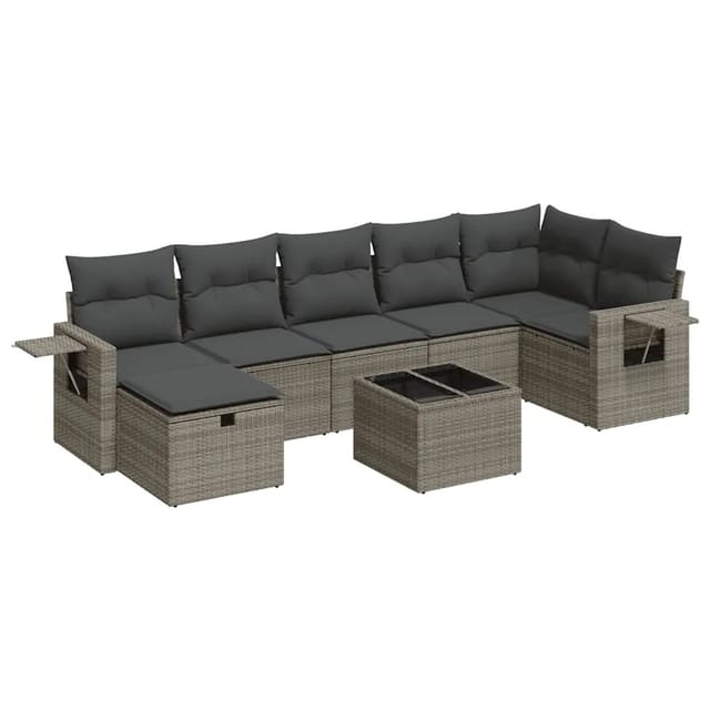 vidaXL 8-Tlg Garten-Sofagarnitur mit Kissen Grau Poly Rattan 3325516