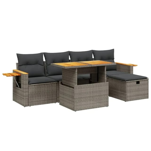 vidaXL 6-Tlg Garten-Sofagarnitur mit Kissen Grau Poly Rattan 3276140