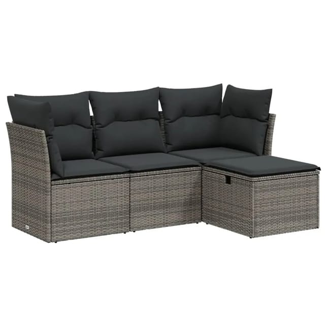 vidaXL 4-Tlg Garten-Sofagarnitur mit Kissen Grau Poly Rattan 3263116
