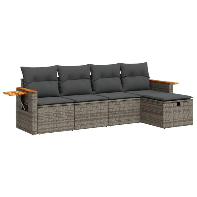 vidaXL 5-Tlg Garten-Sofagarnitur mit Kissen Grau Poly Rattan 3325959