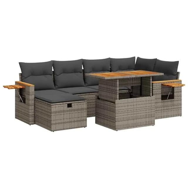 vidaXL 8-Tlg Garten-Sofagarnitur mit Kissen Grau Poly Rattan 3328138