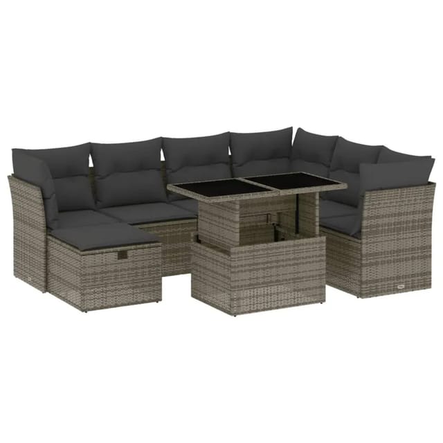 vidaXL 8-Tlg Garten-Sofagarnitur mit Kissen Grau Poly Rattan 3274680