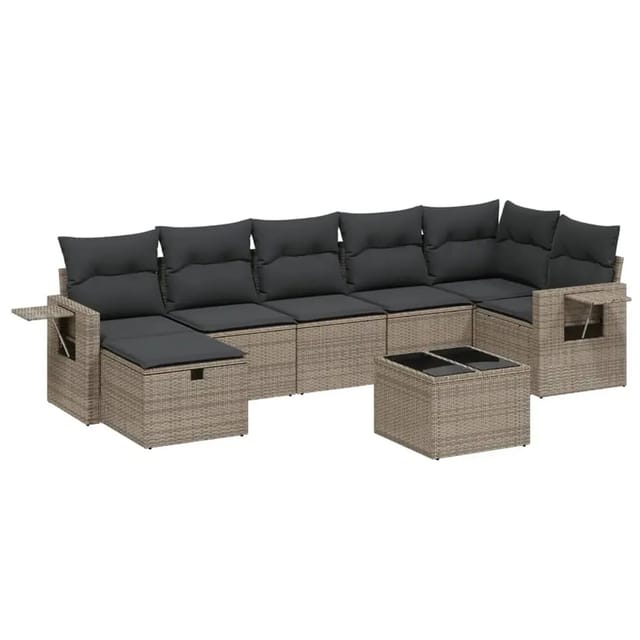 vidaXL 8-Tlg Garten-Sofagarnitur mit Kissen Grau Poly Rattan 3263826