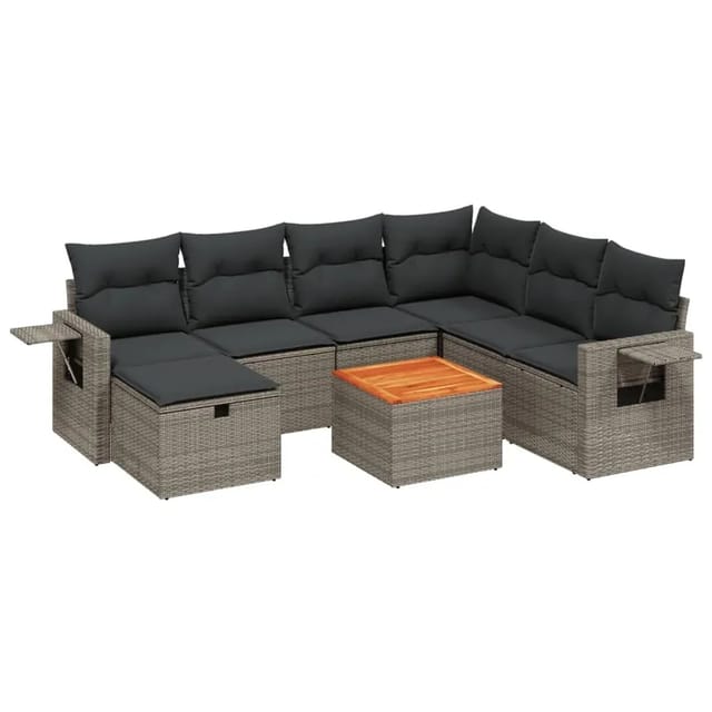 vidaXL 8-Tlg Garten-Sofagarnitur mit Kissen Grau Poly Rattan 3264966