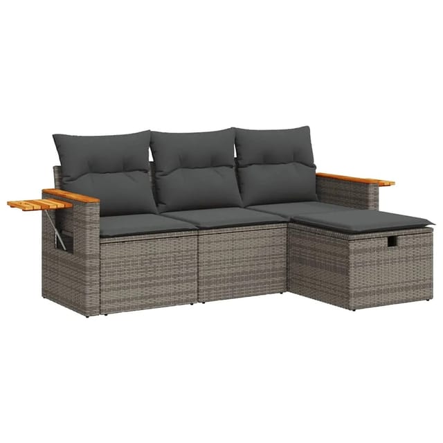vidaXL 4-Tlg Garten-Sofagarnitur mit Kissen Grau Poly Rattan 3325952