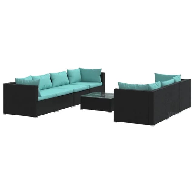vidaXL 8-Tlg Garten-Lounge-Set mit Kissen Poly Rattan Schwarz 3101505