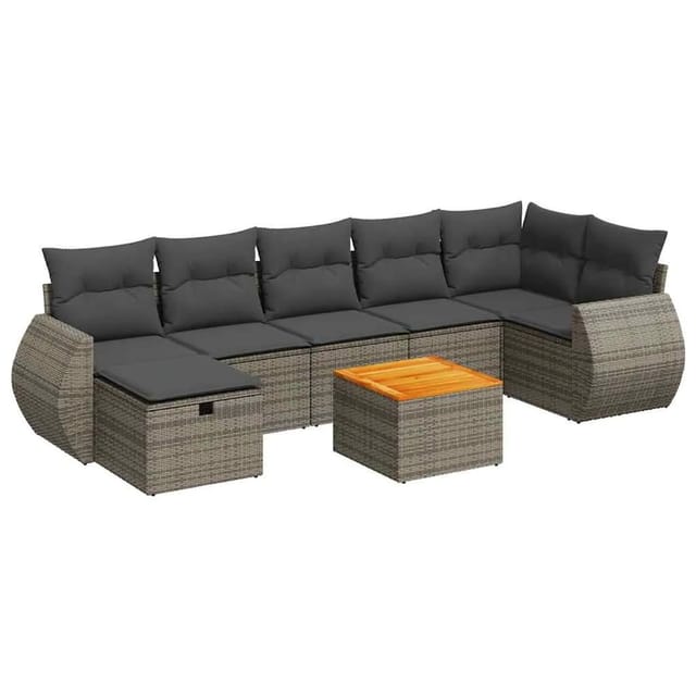 vidaXL 8-Tlg Garten-Sofagarnitur mit Kissen Grau Poly Rattan 3325854