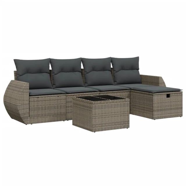 vidaXL 6-Tlg Garten-Sofagarnitur mit Kissen Grau Poly Rattan 3264096