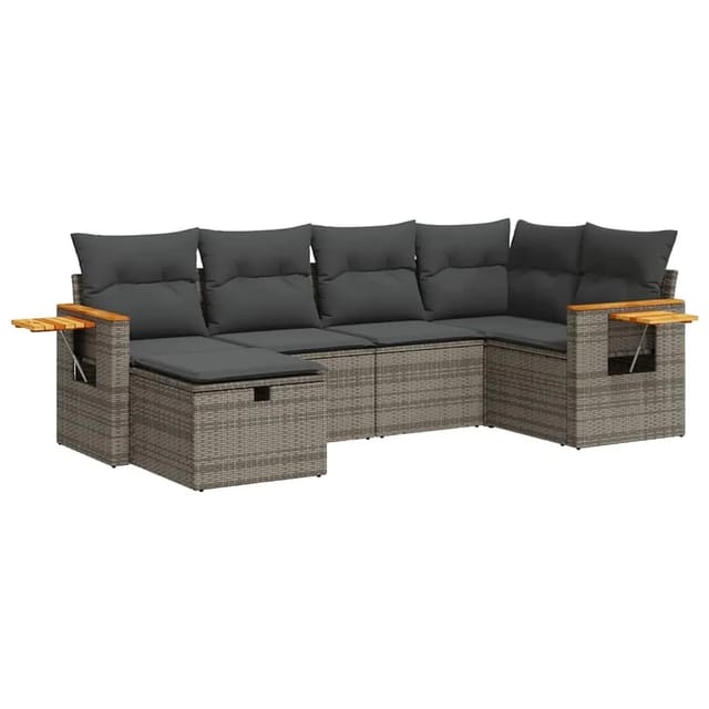 vidaXL 6-Tlg Garten-Sofagarnitur mit Kissen Grau Poly Rattan 3325973