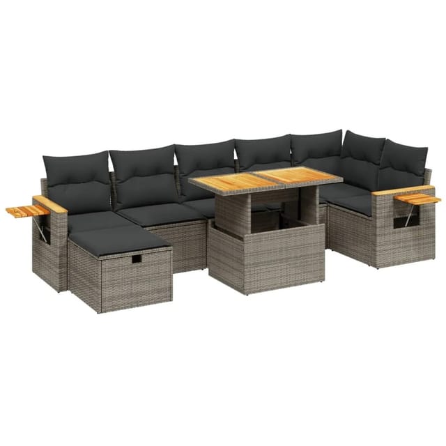 vidaXL 8-Tlg Garten-Sofagarnitur mit Kissen Grau Poly Rattan 3276154