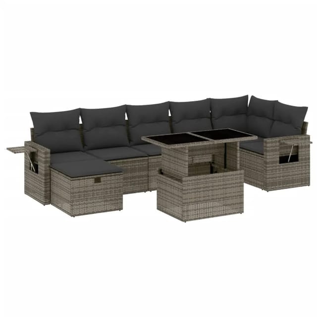 vidaXL 8-Tlg Garten-Sofagarnitur mit Kissen Grau Poly Rattan 3274990