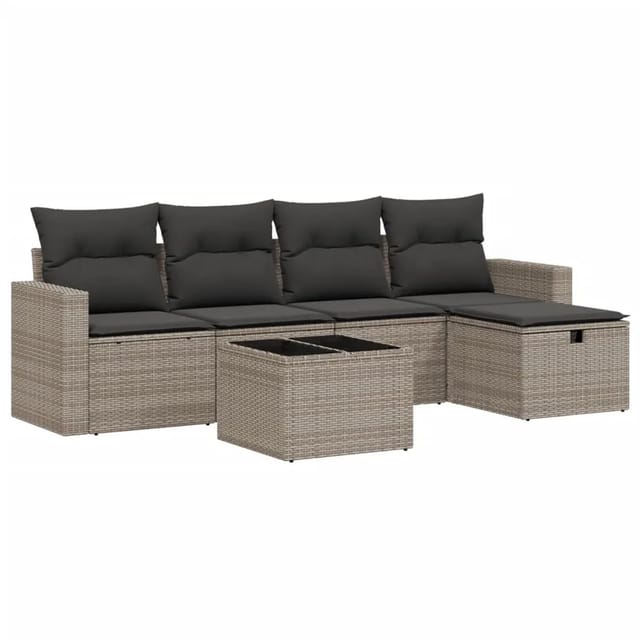 vidaXL 6-Tlg Garten-Sofagarnitur mit Kissen Grau Poly Rattan 3263476