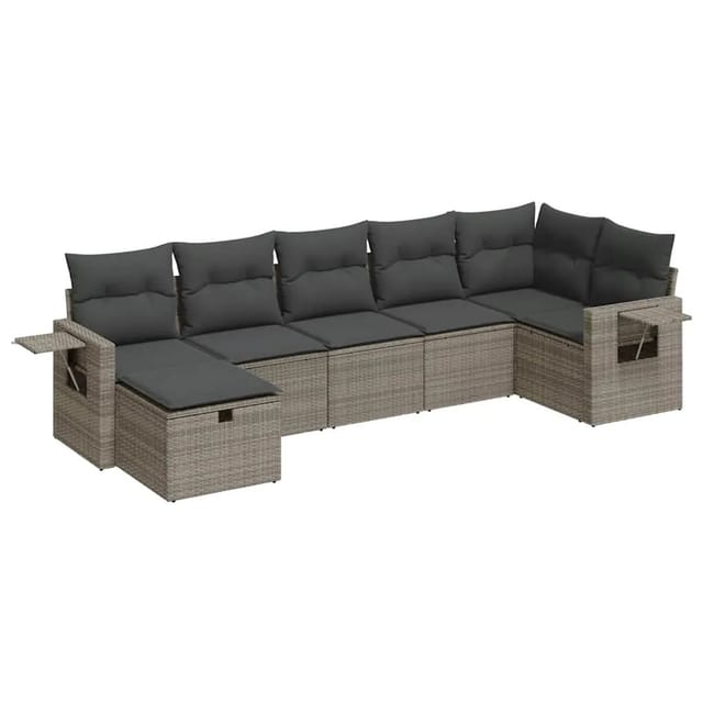 vidaXL 7-Tlg Garten-Sofagarnitur mit Kissen Grau Poly Rattan 3325506
