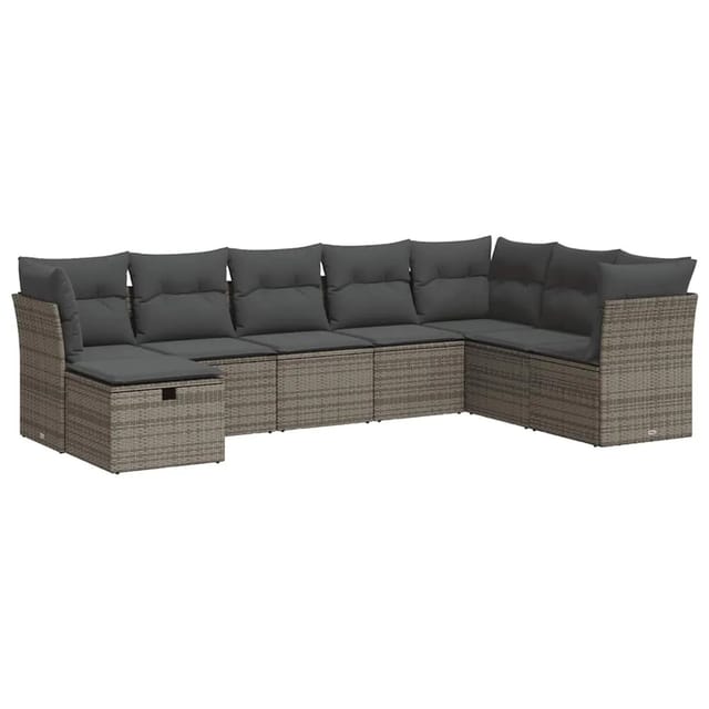 vidaXL 8-Tlg Garten-Sofagarnitur mit Kissen Grau Poly Rattan 3325336