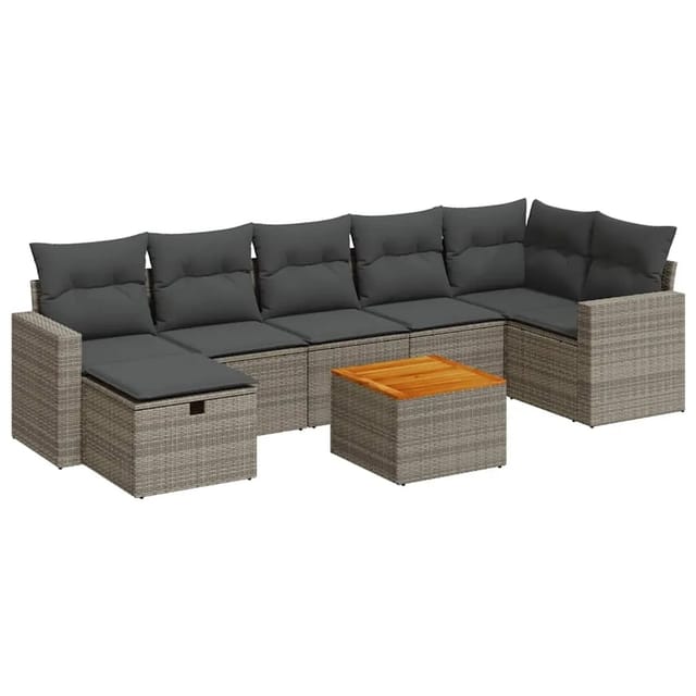 vidaXL 8-Tlg Garten-Sofagarnitur mit Kissen Grau Poly Rattan 3325798