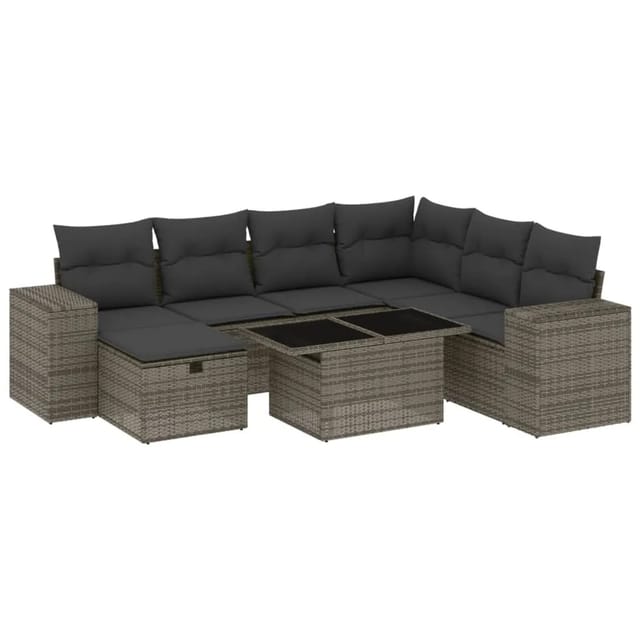 vidaXL 8-Tlg Garten-Sofagarnitur mit Kissen Grau Poly Rattan 3275320