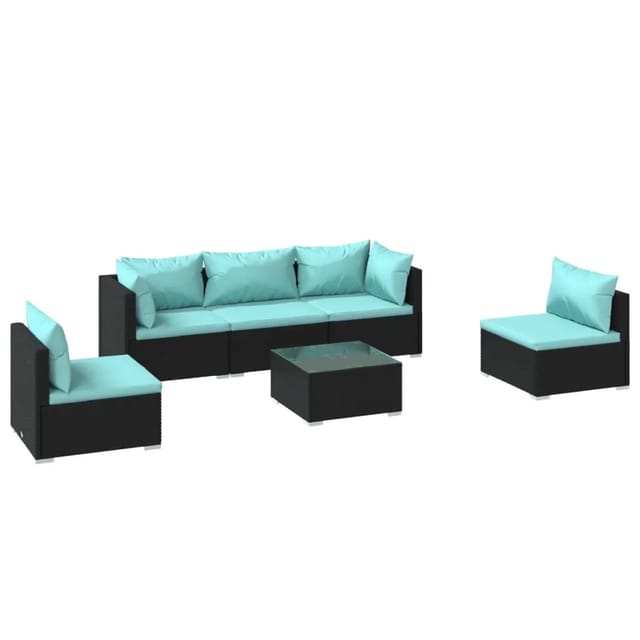 vidaXL 6-Tlg Garten-Lounge-Set mit Kissen Poly Rattan Schwarz 3102193