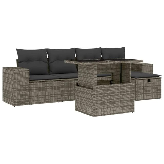 vidaXL 6-Tlg Garten-Sofagarnitur mit Kissen Grau Poly Rattan 3275290