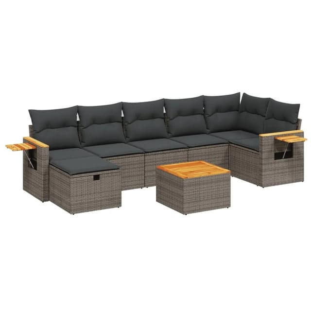 vidaXL 8-Tlg Garten-Sofagarnitur mit Kissen Grau Poly Rattan 3265540