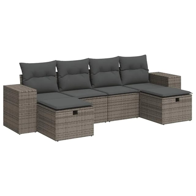 vidaXL 6-Tlg Garten-Sofagarnitur mit Kissen Grau Poly Rattan 3325726
