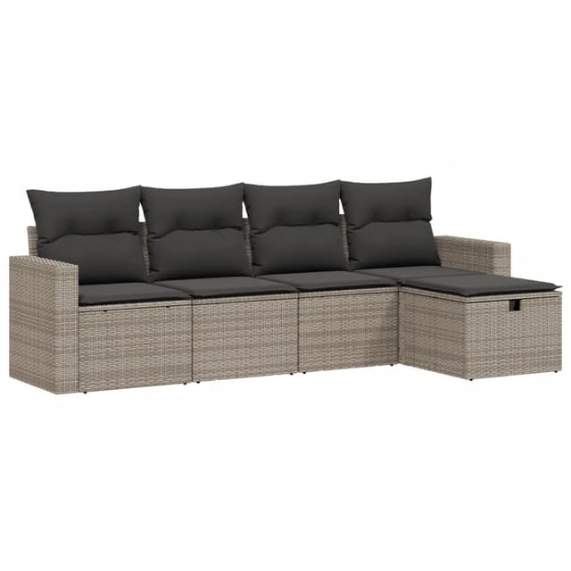 vidaXL 5-Tlg Garten-Sofagarnitur mit Kissen Grau Poly Rattan 3263466