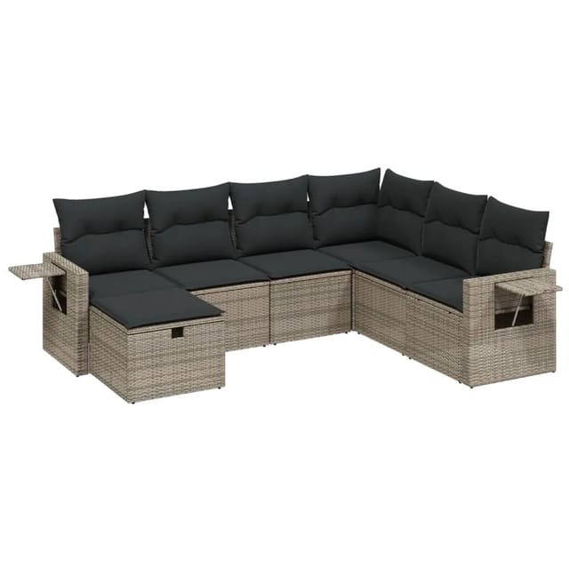 vidaXL 7-Tlg Garten-Sofagarnitur mit Kissen Grau Poly Rattan 3263836