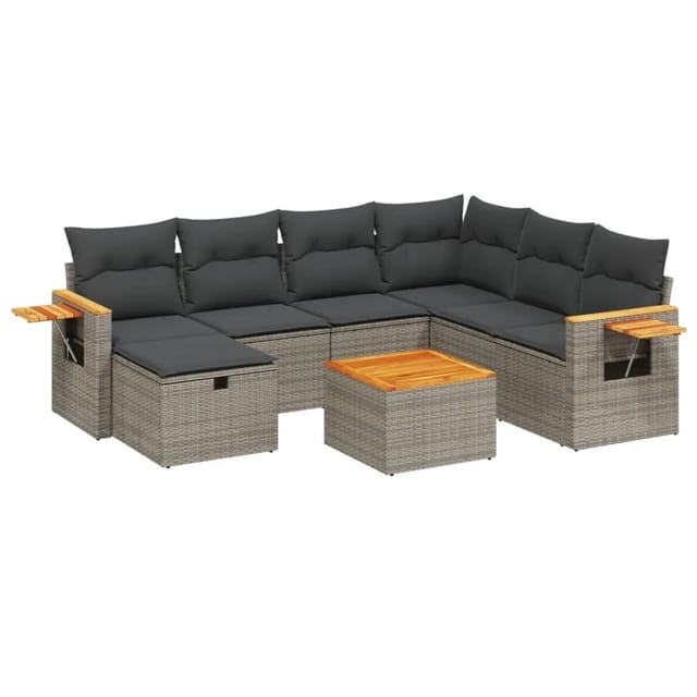 vidaXL 8-Tlg Garten-Sofagarnitur mit Kissen Grau Poly Rattan 3265554