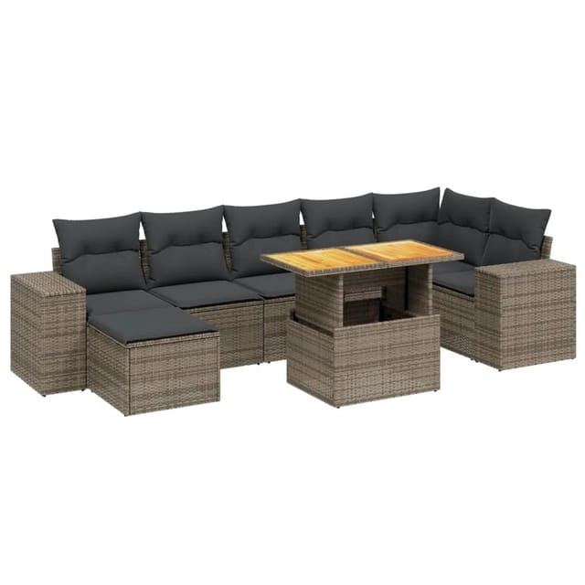 vidaXL 8-Tlg Garten-Sofagarnitur mit Kissen Grau Poly Rattan 3275937