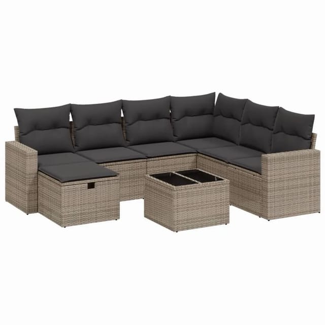 vidaXL 8-Tlg Garten-Sofagarnitur mit Kissen Grau Poly Rattan 3263536