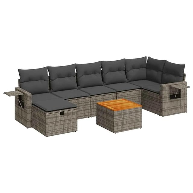 vidaXL 8-Tlg Garten-Sofagarnitur mit Kissen Grau Poly Rattan 3325826