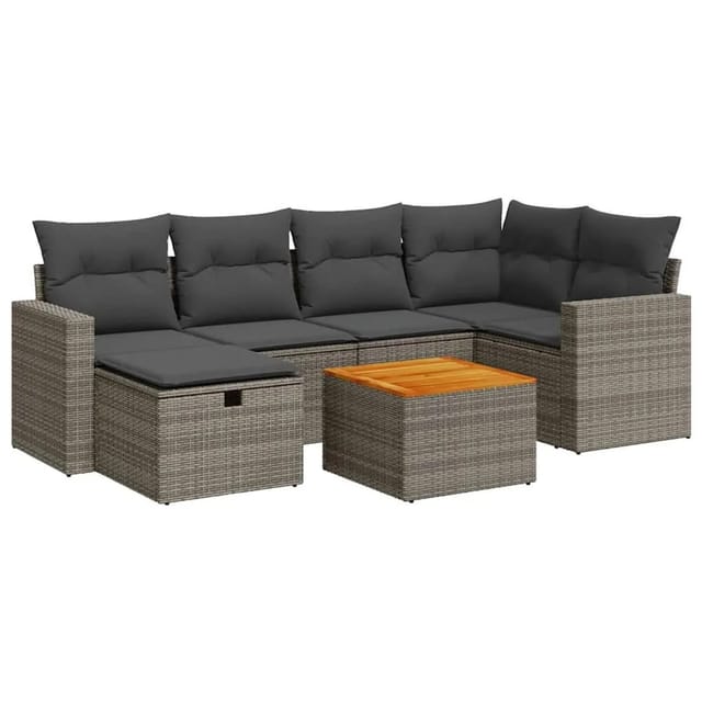 vidaXL 7-Tlg Garten-Sofagarnitur mit Kissen Grau Poly Rattan 3325791