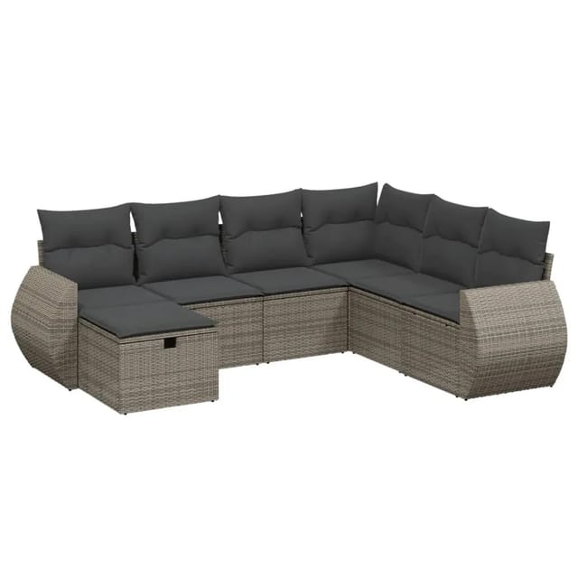 vidaXL 7-Tlg Garten-Sofagarnitur mit Kissen Grau Poly Rattan 3264146