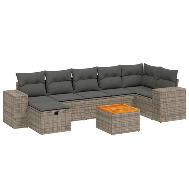 vidaXL 8-Tlg Garten-Sofagarnitur mit Kissen Grau Poly Rattan 3265183