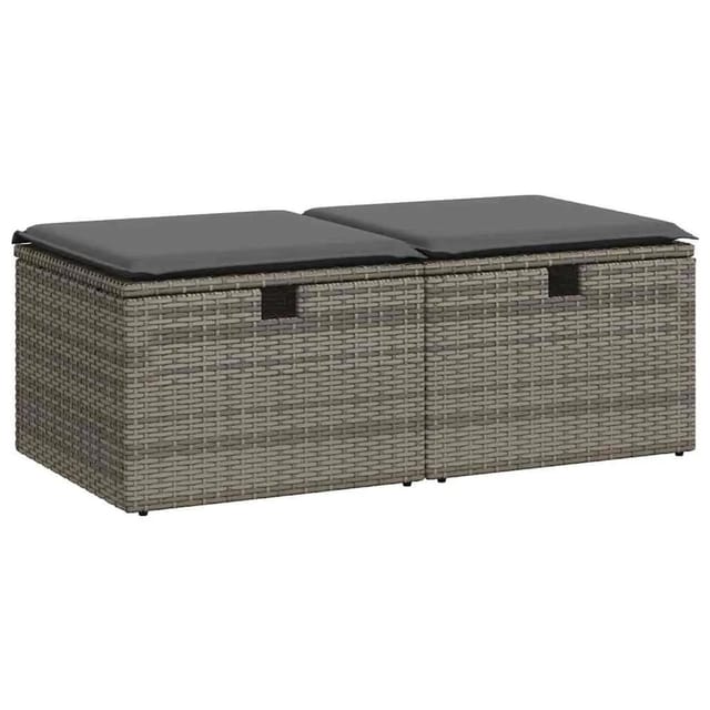 vidaXL 2-Tlg Garten-Sofagarnitur mit Kissen Grau Poly Rattan Akazie 3328673