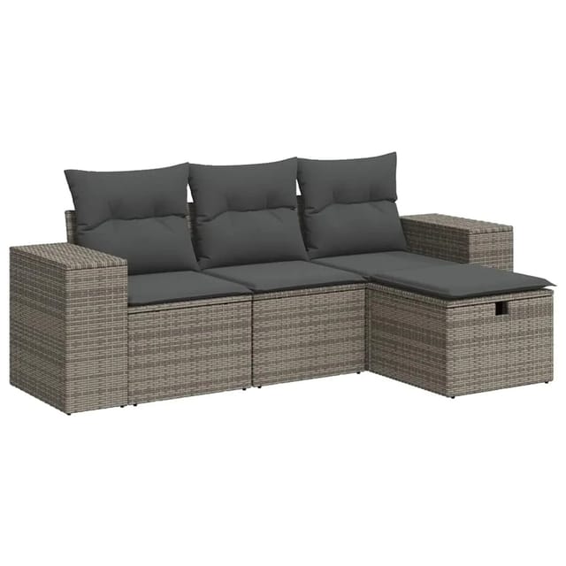 vidaXL 4-Tlg Garten-Sofagarnitur mit Kissen Grau Poly Rattan 3325656