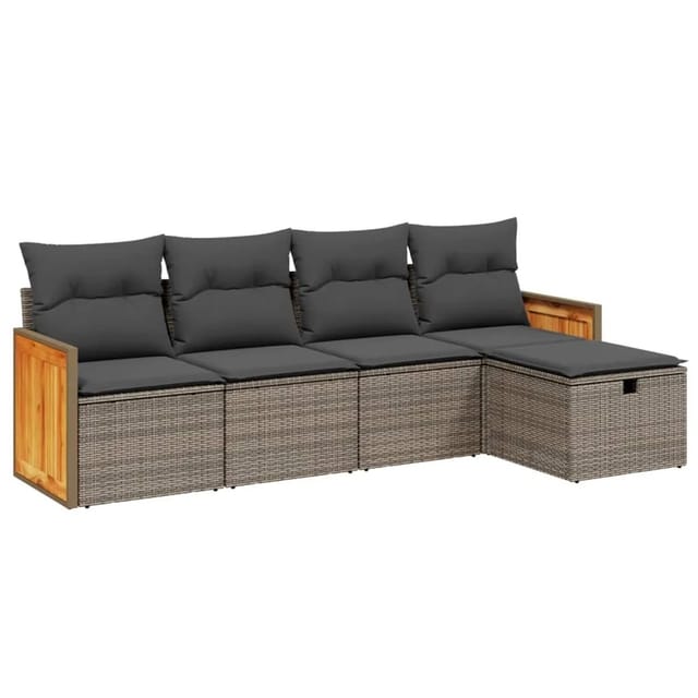 vidaXL 5-Tlg Garten-Sofagarnitur mit Kissen Grau Poly Rattan 3265722