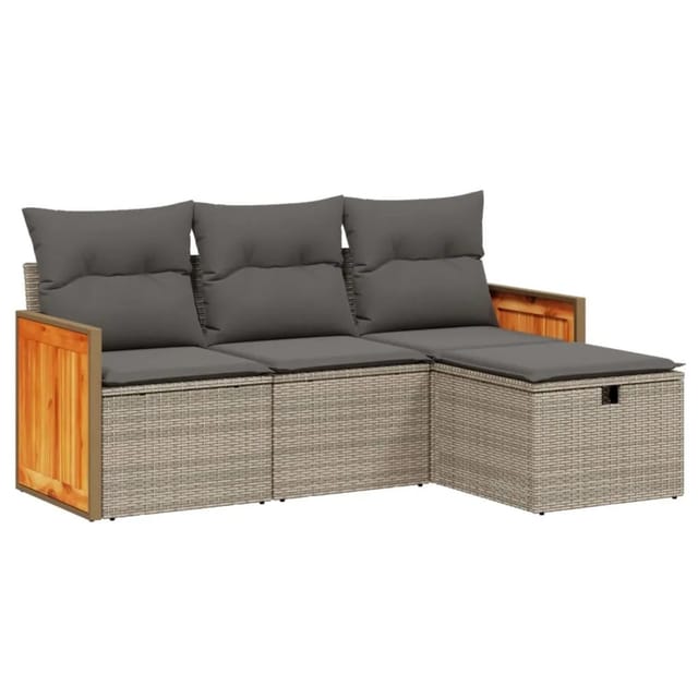 vidaXL 4-Tlg Garten-Sofagarnitur mit Kissen Grau Poly Rattan 3265708