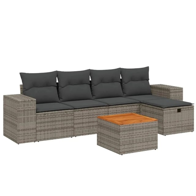 vidaXL 6-Tlg Garten-Sofagarnitur mit Kissen Grau Poly Rattan 3265169
