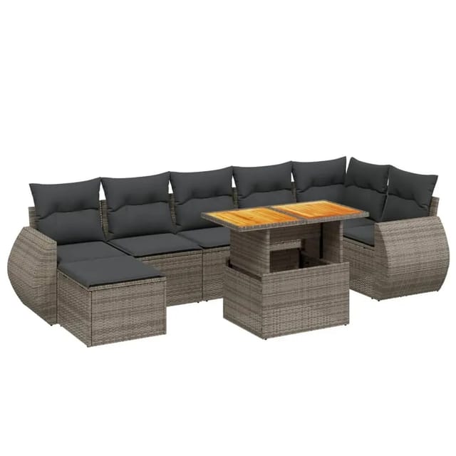 vidaXL 8-Tlg Garten-Sofagarnitur mit Kissen Grau Poly Rattan 3275825