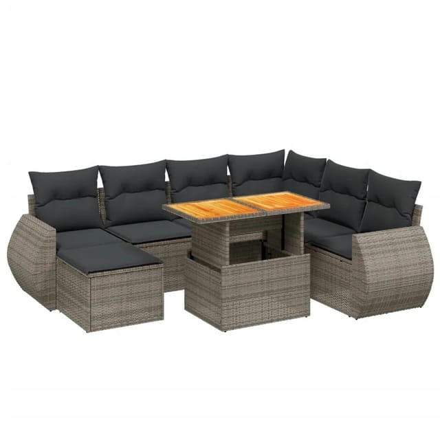 vidaXL 8-Tlg Garten-Sofagarnitur mit Kissen Grau Poly Rattan 3275832