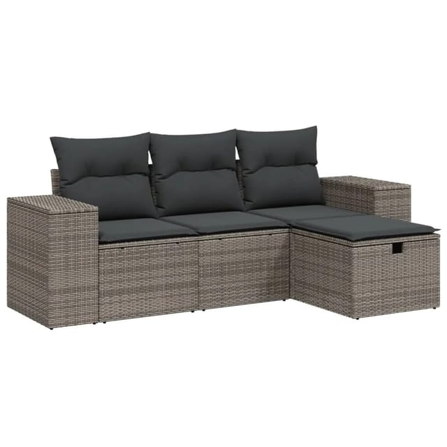 vidaXL 4-Tlg Garten-Sofagarnitur mit Kissen Grau Poly Rattan 3264376